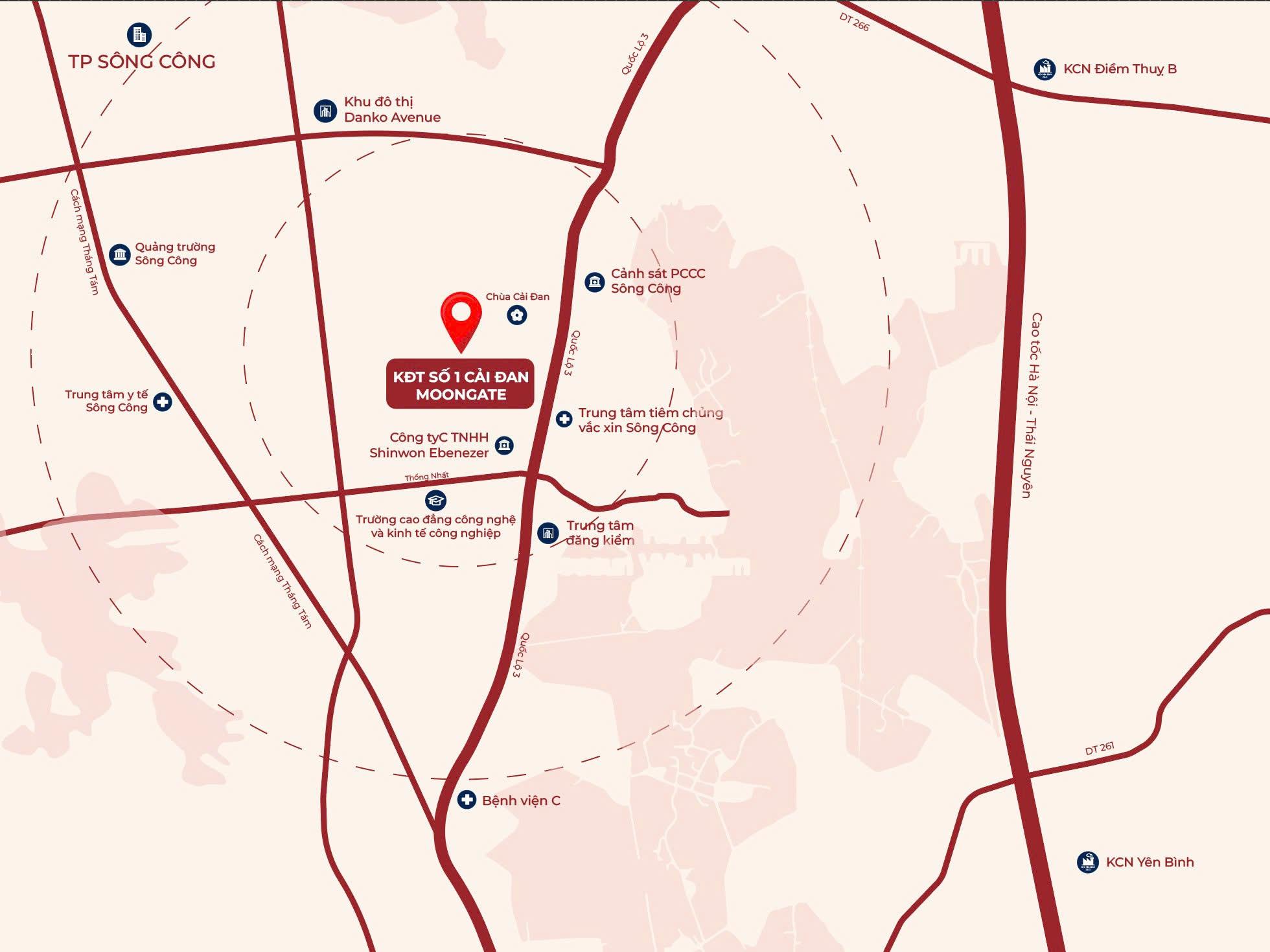 vị trí khu đô thị moon gate cải đan sông công thái nguyên